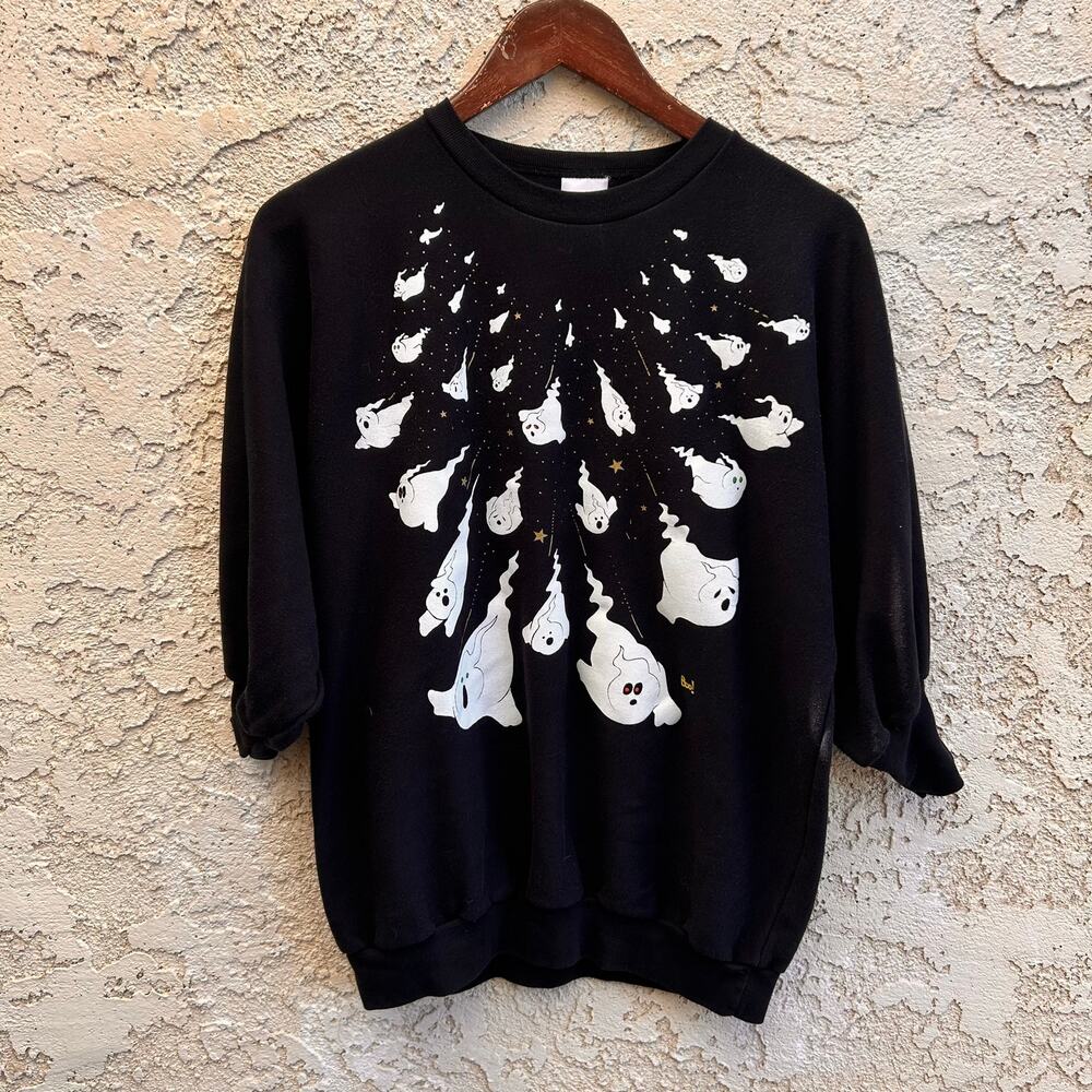 Vintage 90s Halloween Ghost Graphic 3/4 Sleeve Sweatshirt M